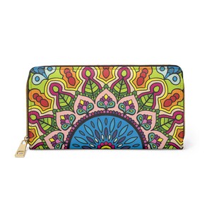 Cartera con cremallera: arte de mandala colorido dibujado a mano
