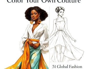 51 World Fashion Dress Coloring Pages – Global Looks | Printable Fashion MoodBoard | For Style Dreamers, Unleash Your Inner Couture Creator