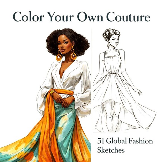 coloring pages fashion dresses 50 Victorian Fashion Grayscale Coloring Pages Printable for Adults, PD –  RASPIEE main image 0