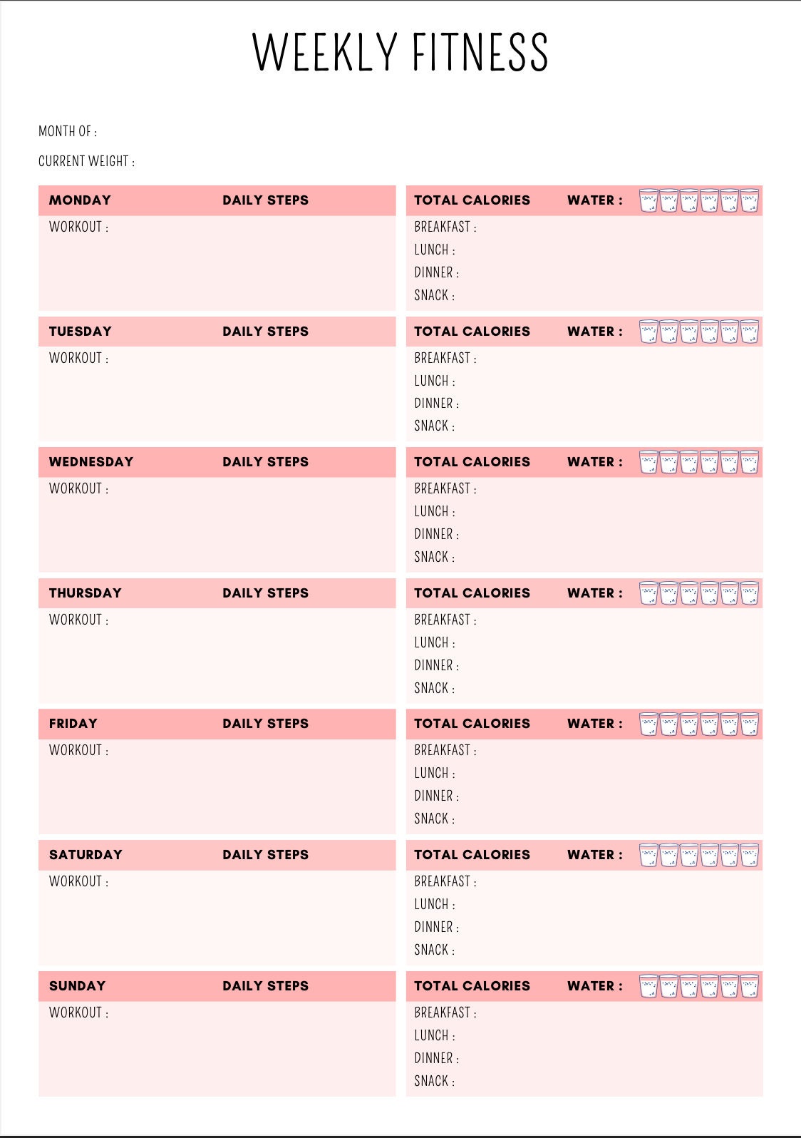 Programme Organiser Example Versatile Weekly Planners, Printable Weekly Planner to Do List, Minimal ...
