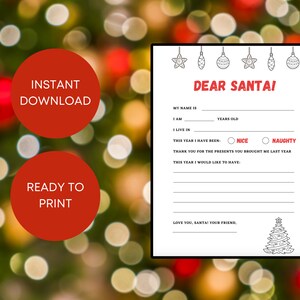 Letter To Santa | Printable | Instant Download | Prints | Template | Christmas | Kids Letter To Santa | Christmas Printable | Santa Letter