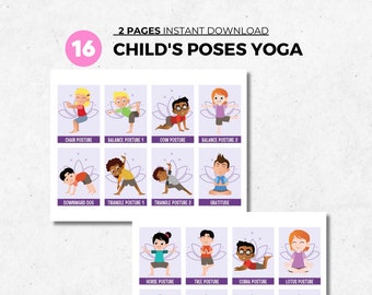 YOGA, Yoga pour enfants, Cartes mémoire de yoga, FlasCard imprimable, Pose de yoga, Poses de yoga pour enfants, Cartes de yoga, Format A4 et Lettre, Cartes imprimables