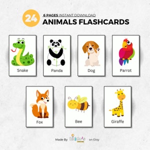 Animals Flashcard, Printable Flashcards, Gift for Kids, Montessori Cards, Animals Poster, Animals Montessori