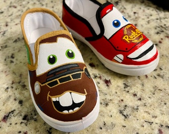 Disney Cars Custom Painted Shoes, Lightening Mcqueen and Tow Mater