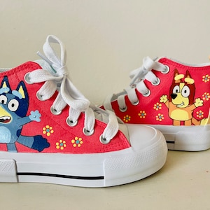 Bluey and Friends High Top Shoes, Bluey and Bingo hand painted shoes!