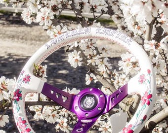 Purple Sakuras In The Sky Steering Wheel
