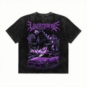 The Zilla Flaming Skyline Acid Wash Tee