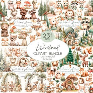Bundle 231 aquarelle d'animaux de la forêt bohème, PNG 231, clipart animaux aquarelle, aquarelle renard ours cerf hibou lapin, décoration de chambre d'enfant