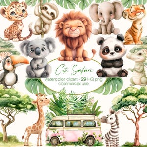 Safaridieren clipart, safari babydier png, safari verjaardag, kinderkamerdieren clipart voor babyshower, schattige dieren png