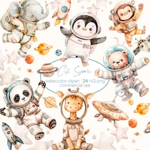 Clipart carino astronauta safari, clipart carino spazio, spazio cosmico, animali da safari, clipart asilo nido, clipart acquerello, clipart baby shower