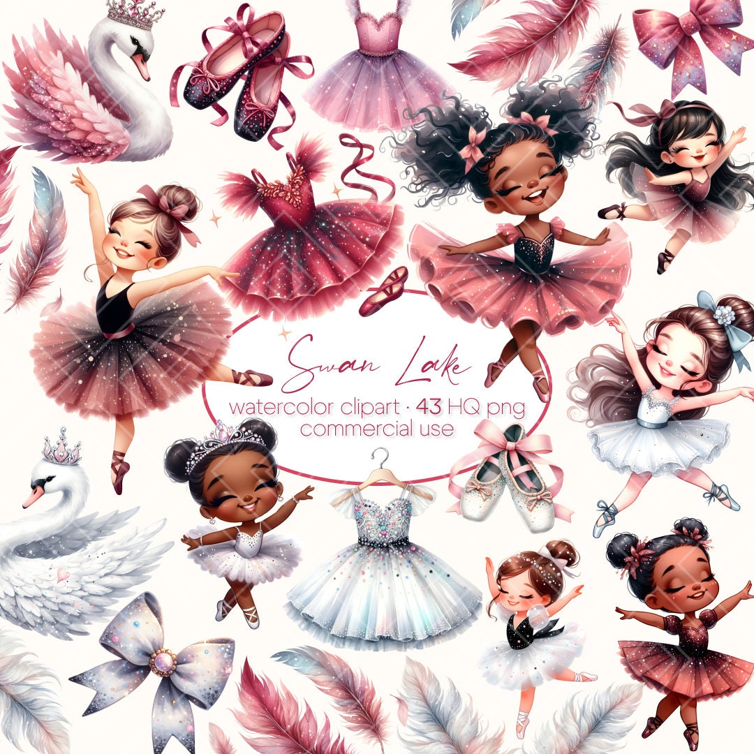 Pink Ballerina Clipart, Swan Lake Clipart, Watercolor Ballerina Clipart ...