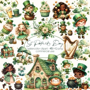 Joli clipart Saint-Patrick, aquarelle gnomes de la Saint Patrick, aquarelle clipart, clipart lutin, trèfle des cliparts