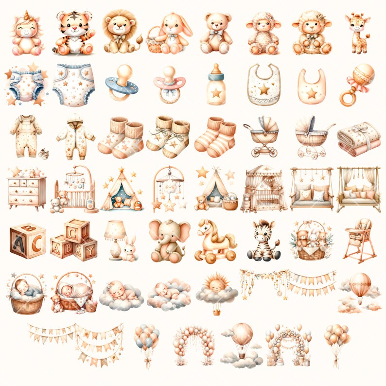 Clipart Gender Neutral Baby Shower, Nursery Clipart, Teddy Bear PNG ...