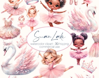 Pink Ballerina Clipart, Swan Lake Clipart, Watercolor Ballerina Clipart, Cute ballet clipart, Ballerina PNG, Swan PNG, Commercial Use