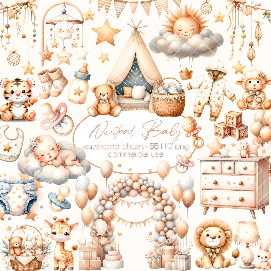 Clipart Gender Neutral Baby Shower, Nursery Clipart, Teddy Bear PNG ...