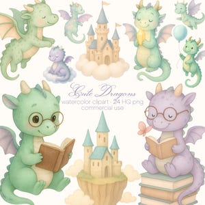 Drachen Aquarell Clipart, süße PNG PNG, Aquarell Drache, süße Baby Drache, Baby-Dusche Clipart, Kinder-Party, Kinderzimmer Wandkunst