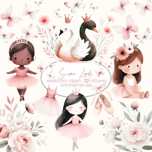 Aquarell Schwanensee Ballerina Clipart: Pinkes Ballett PNG (Kommerzielle Nutzung)