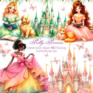 Aquarell Prinzessin Clipart, Prinzessin Clipart, Prinzessin PNG, Prinzessin Schloss, Rosa Kindergarten Clipart, Prinzessin Geburtstag