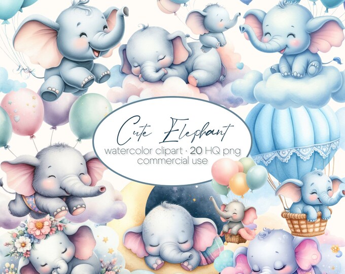Elephant Watercolor Clipart Nursery Decor Baby Elephant Colorful ...