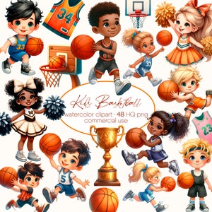 Clipart di basket per bambini, Clipart ad acquerello, Clipart per bambini, PNG di basket, Clipart sportive, Baby shower, Decorazioni per il giorno della partita, Clipart sportive carine