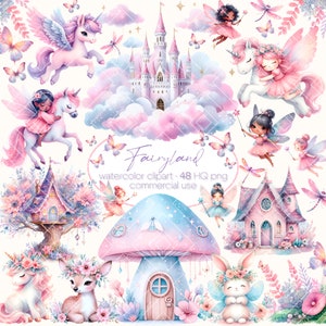 Clipart féerique, clipart PNG féerique, clipart aquarelle, fleurs, maison de fée des cliparts