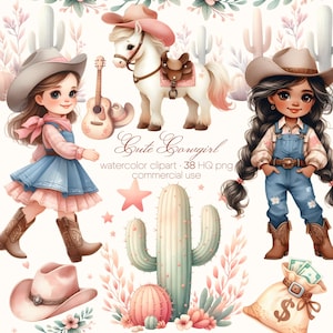 Niedliches Cowgirl, Baby Cowgirl Clipart, Western Cowgirl PNG, Western Babyparty, Western Kinderzimmer, Kuh PNG, Pferd PNG