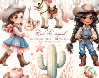 Cute Cowgirl, Baby Cowgirl Clipart, Western Cowgirl PNG, Western Baby Shower, Western Nursery, Cow PNG, Horse PNG