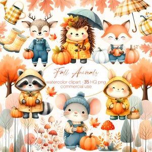 Imágenes prediseñadas de animales de otoño, animales de otoño, lindos animales del bosque, decoración de guardería, imágenes prediseñadas de cumpleaños infantiles, animales pequeños