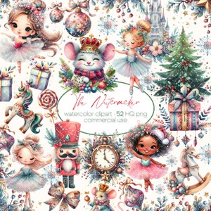 Clipart de quebra-nozes, clipart de Natal, clipart de bailarina, clipart de conto de fadas, clipart de aquarela, clipart fofo de Natal, clipart de balé