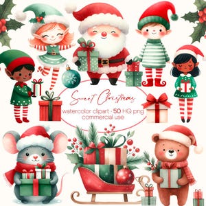 Paquete de imágenes prediseñadas de dulce Navidad, Polo Norte, elfo, reno, muñeco de nieve, pueblo navideño, vacaciones de invierno, corona, lindas imágenes prediseñadas de pueblo de Papá Noel