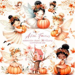 Pacote de Cliparts de Terra das Fadas de Outono, Clipart de Fada de Abóbora, Clipart de Outono, Clipart de Casa de Fadas, Fada Fofa PNG, Clipart de Folhas, Clipart Mágico