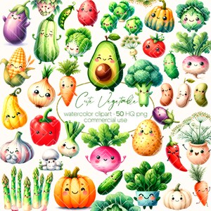 Clipart légume mignon, carotte, tomate, avocat, téléchargement numérique, aquarelle légume, clipart jardin, clipart aquarelle, alimentation saine