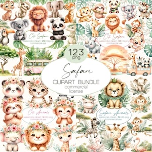 Aquarelle Safari Bundle 123 PNG, Clipart animaux de safari aquarelle, safari dans la jungle PNG, bébé animaux de safari PNG, baby shower, animaux mignons