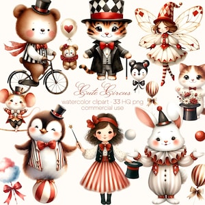 Cute Circus Clipart, Watercolor Circus, Circus Animals Clipart, Carnival Elements, Circus Girl Clipart, Colorfull Nursery Decor