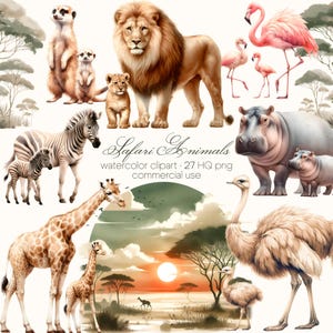 Clipart famille Safari, aquarelle animaux de safari Clipart, Clipart animaux de la jungle, Safari PNG, bébés animaux Safari, animaux Safari pleine taille