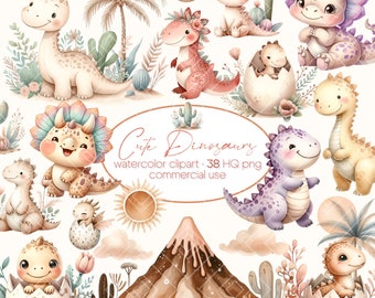 Cute Dinosaurs Clipart, Watercolor Dinosaur Clipart, Dino Girls clipart, Nursery Clipart, Dinosaur birthday party Decor, Dinosaur stickers