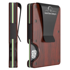 Cartera Coastal Shores Seafarer - Cartera minimalista delgada y fina para hombre - Bloqueo RFID y clip para billetes - Tarjetero con bolsillo frontal - Madera auténtica