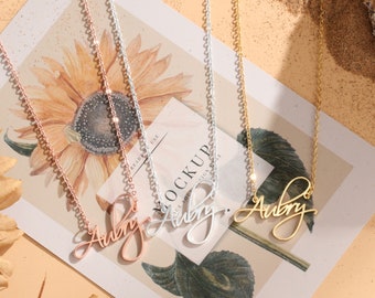 Collana con nome personalizzato in argento sterling - Ciondolo con targhetta in oro rosa con incisione personalizzata - Elegante regalo di gioielli per lei - Ciondolo con nome unico - Italia