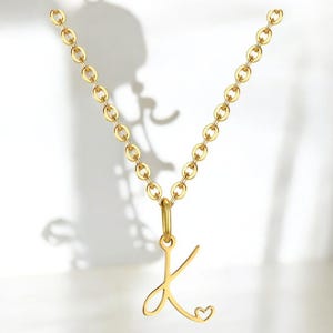 Colar inicial de coração banhado a ouro – Pingente de letra A-Z, joia de aço inoxidável para mulheres, 16"-24" ajustável