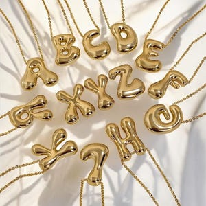 Gold Chunky Bubble Letter Pendant Choker Necklace – Personalized Initial Custom Jewelry for Women