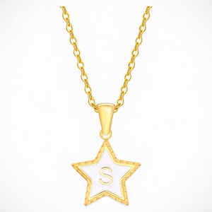 Collar con letra de estrella: colgante con inicial de la A a la Z para mujer, bonito dije de acero inoxidable.
