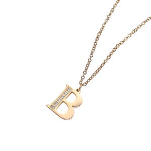 Collar con inicial de cristal: colgante de letra de circonita de lujo, joyería de acero inoxidable para parejas, regalo de San Valentín para él y para ella