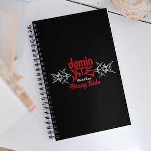 Stray Kids dominATE World Tour Spiral Notebook | Black Soft Touch Cover | 140 Dot Grid Pages | K-Pop Fan Merch Journal