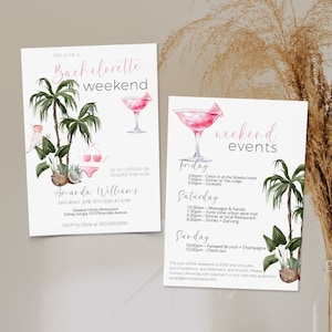 Beach bachelorette weekend invitation template, tropical bachelorette invite, bachelorette party, editable weekend itinerary invite, P62
