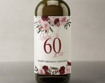 Cheers to 60th birthday wine label template, custom birthday wine label, anniversary wine label, personalized wine bottle label, any age, P1