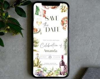 Save the date birthday evite template, editable save the date Italian dinner evite, birthday pizza party, Italian themed, any age, P115