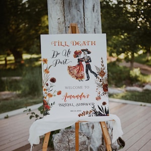 Skeleton Bridal Shower Sign template, Till Death Do Us Part, Editable Halloween Wedding Sign, Skeleton Couple Sign, P197