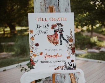 Skeleton Bridal Shower Sign template, Till Death Do Us Part, Editable Halloween Wedding Sign, Skeleton Couple Sign, P197