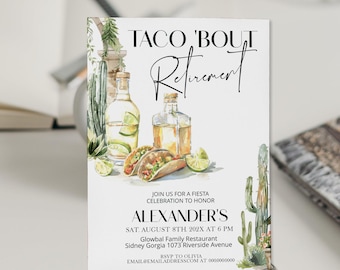 Taco Bout Retirement Invitation, Tacos and Tequila Fiesta Invite, Mexican Theme Adult Party, Editable Template, P121