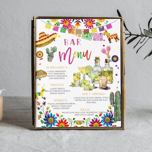 Fiesta party bar menu sign template, colorful floral menu sign, mexican theme drink menu, editable drinks menu sign, mexican flowers, P108